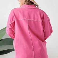 Purple Door Boutique Rhinestone Fringe Hot Pink Twill Jacket