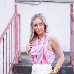 Purple Door Boutique Lavender Combo Cowl Neck Top Summer SALE