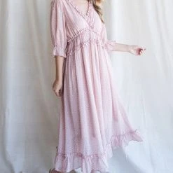 Purple Door Boutique Pink Leopard Ruffled Midi Dress