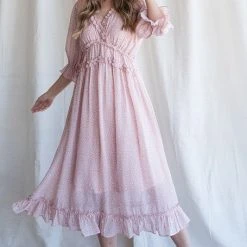 Purple Door Boutique Pink Leopard Ruffled Midi Dress