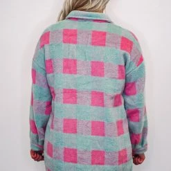 Purple Door Boutique New Arrivals Mint And Pink Plaid Shacket