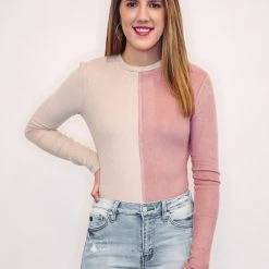 Purple Door Boutique Tan And Dusty Pink Bodysuit New Arrivals