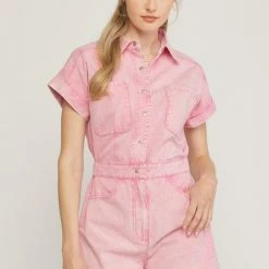 Purple Door Boutique Summer Festivals Pink Denim Romper