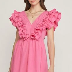Purple Door Boutique New Arrivals Stolen Hearts Pink Ruffled Dress