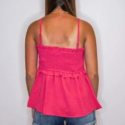 Purple Door Boutique New Arrivals Fuchsia Ruffle Smocked Tank Top
