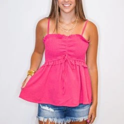 Purple Door Boutique New Arrivals Fuchsia Ruffle Smocked Tank Top