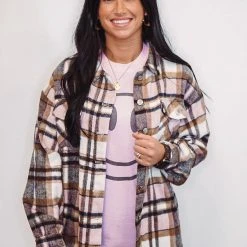 Purple Door Boutique Pink And White Plaid Shacket