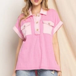 The Purple Door Boutique Sweet Impressions Pink Waffle Top New Arrivals