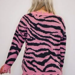The Purple Door Boutique Ladies' The Pink Zebra Print Sweater