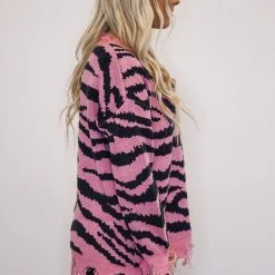 The Purple Door Boutique Ladies' The Pink Zebra Print Sweater