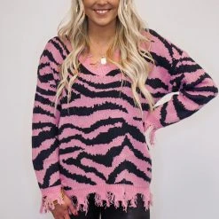 The Purple Door Boutique Ladies' The Pink Zebra Print Sweater