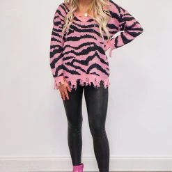 The Purple Door Boutique Ladies' The Pink Zebra Print Sweater