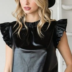 Purple Door Boutique New Arrivals Metallic Nights Black Pleather Top