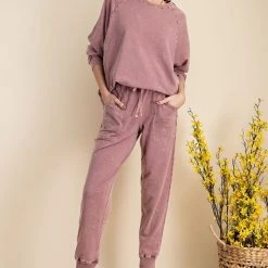 Purple Door Boutique Stars Faded Plum Terry Joggers