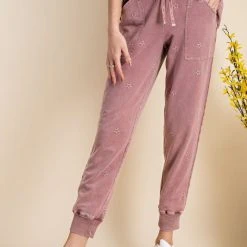 Purple Door Boutique Stars Faded Plum Terry Joggers