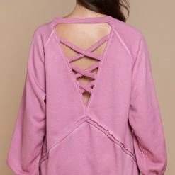 Purple Door Boutique Washed Plum Terry Pullover
