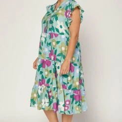 Purple Door Boutique Spring Floral Sage Midi Dress Ladies'