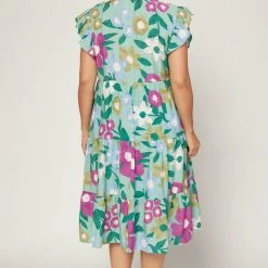 Purple Door Boutique Spring Floral Sage Midi Dress Ladies'