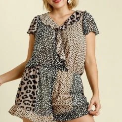 Purple Door Boutique Summer SALE Animal Mixed Print Ruffle Romper