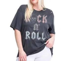 Purple Door Boutique Plus Size Rock N Roll Skull Black Tee