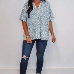 Purple Door Boutique Ladies' Leopard Print Powder Blue Top