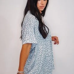 Purple Door Boutique Ladies' Leopard Print Powder Blue Top