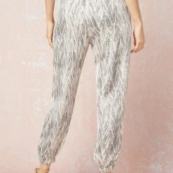 The Purple Door Boutique Black Ivory Printed Satin Joggers