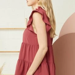 Purple Door Boutique Ladies' Making Memories Marsala Ruffle Tiered Top