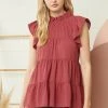 Purple Door Boutique Ladies' Making Memories Marsala Ruffle Tiered Top