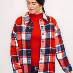 Purple Door Boutique Red And White Plaid Shacket
