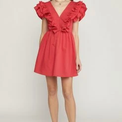 Purple Door Boutique New Arrivals Stolen Hearts Red Ruffled Dress