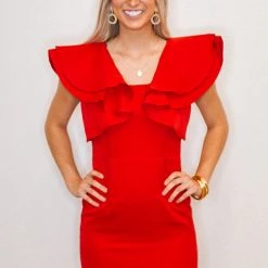 Purple Door Boutique Chic Ruffles Red Dress