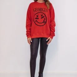 Purple Door Boutique Georgia Smiley Face Red Sweatshirt