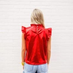 Purple Door Boutique Metallic Nights Red Pleather Top New Arrivals
