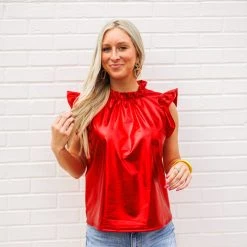 Purple Door Boutique Metallic Nights Red Pleather Top New Arrivals