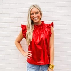 Purple Door Boutique Metallic Nights Red Pleather Top New Arrivals