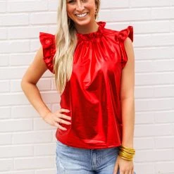 Purple Door Boutique Metallic Nights Red Pleather Top New Arrivals