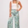 Purple Door Boutique Aqua Satin Paisley Print Pants New Arrivals