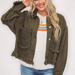 Purple Door Boutique New Arrivals North Woods Olive Denim Jacket