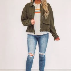 Purple Door Boutique New Arrivals North Woods Olive Denim Jacket