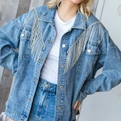 Purple Door Boutique Rhinestone Cowgirl Fringe Denim Jacket New Arrivals