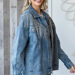 Purple Door Boutique Rhinestone Cowgirl Fringe Denim Jacket New Arrivals