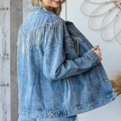 Purple Door Boutique Rhinestone Cowgirl Fringe Denim Jacket New Arrivals