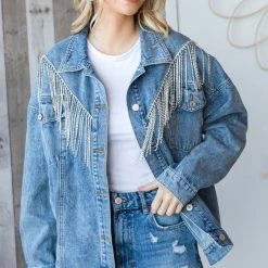 Purple Door Boutique Rhinestone Cowgirl Fringe Denim Jacket New Arrivals