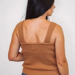 Purple Door Boutique Dreamy Days Tan Sweater Tank Top Ladies'