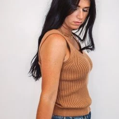 Purple Door Boutique Dreamy Days Tan Sweater Tank Top Ladies'