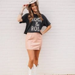 Purple Door Boutique Blush Faux Leather Mini Skirt Ladies'