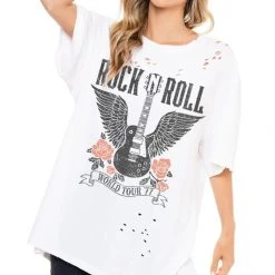 Purple Door Boutique Rock N Rock Oversized White Tee New Arrivals