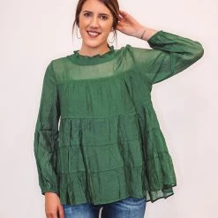 Purple Door Boutique Stylish Hunter Green Babydoll Top
