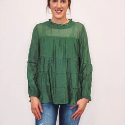 Purple Door Boutique Stylish Hunter Green Babydoll Top